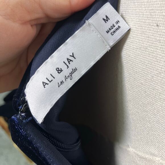 Ali & Jay Velvet Wrap Dress Navy Blue Sleeveless Midi Belted‎ Spaghetti Strap M - Picture 7 of 14